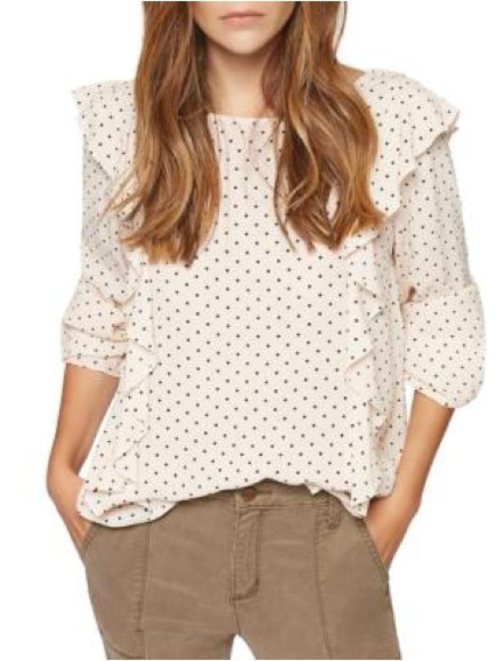 Sanctuary Blush Blouse with Dot & Ruffle Detail